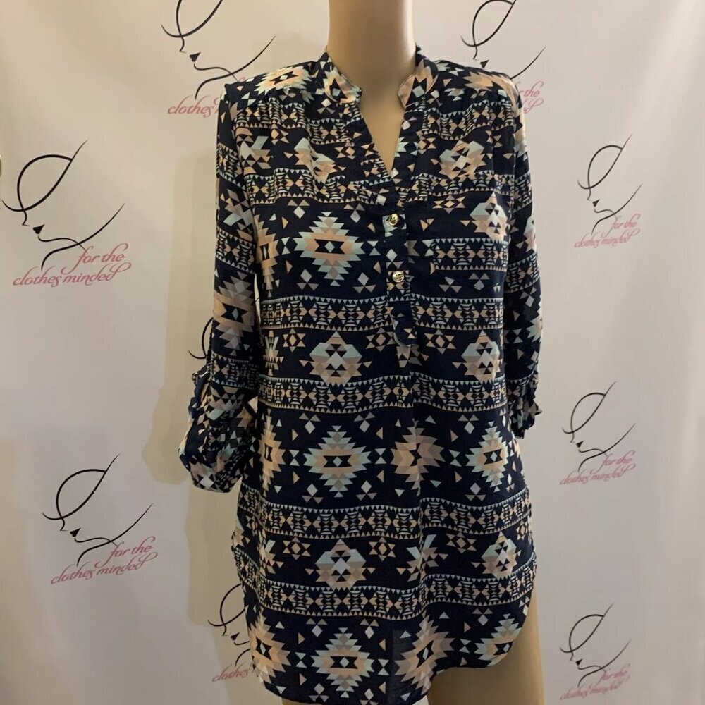 UnBranded. Sz S-M. Short Dress or Tunic. Aztec. Roll Tab Slouch. Pullover. B68